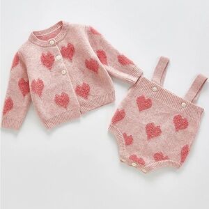 Baby Knitted Cardigan Jacket with Strap Romper
